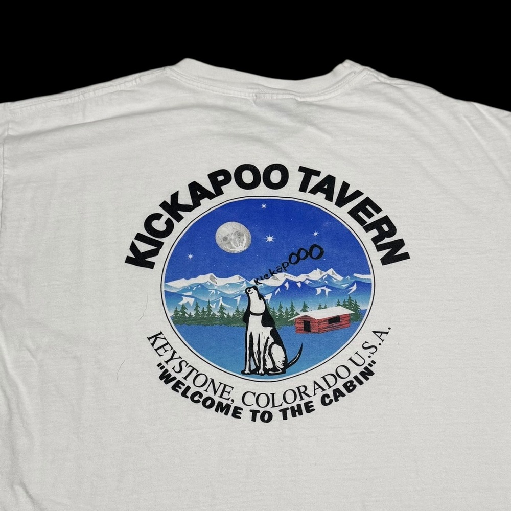 Vintage 90s Hanes Kickapoo Tavern Colorado White Shirt Men's Large FLAWS - Picture 2 of 8